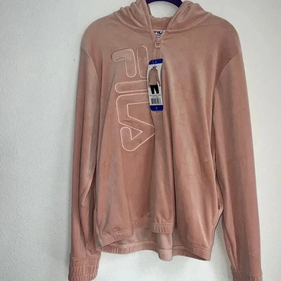 Fila Tops - NEW Womens FILA velour hoodie in misty rose color, size Large